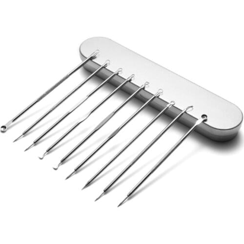 9pcs Stainless Steel Acne Removal Needles Pimple Blackhead Remover Tools Spoon Face Skin Care Tools Needles Facial Pore Cleaner