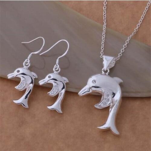 AS339 Hot Sale Silver Plated Color Jewelry Sets For Women Wholesale High Quality Classic Earring 497 + Necklace 127