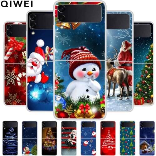 For Samsung Galaxy Z Flip 3 Case Transparent Clear Hard PC Phone Back Cover for Galaxy ZFlip 3 Flip3 Christmas Coque Shell 2021