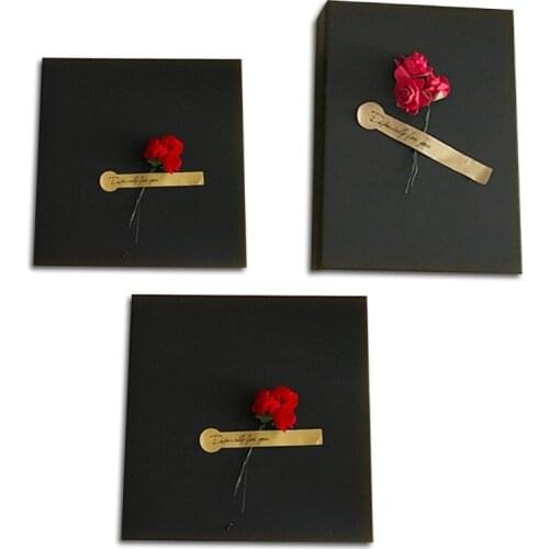 Black Kraft Paper Gift Box with Roses Simple Design Present Container with Lid