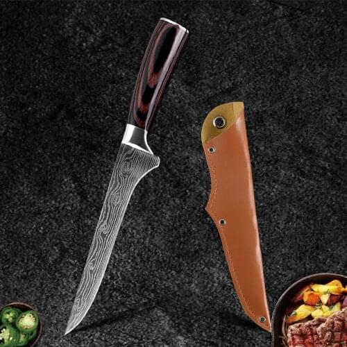 Damask Eviscerate Knife 5.5 Inch Boning Filleting Knives Japanese Style 7CR17 Stainless Steel Color Wood Handle Cooking Tool