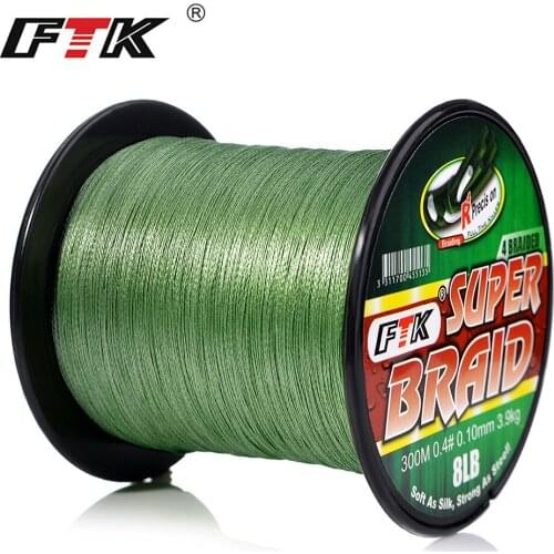 FTK 300M Braided Wire PE Braided Fishing Line 0.10mm-0.40mm Code 4 Strands 8LB 10LB 20LB 60LB Braided Multifilament Fishing Line