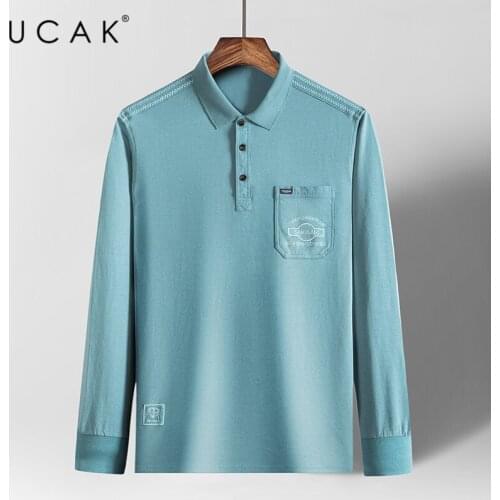 UCAK Brand Solid Color Turn-down Collar Pocket T-Shirt Men Clothes Spring New Fashion Casual Streetwear Cotton T Shirt U5299