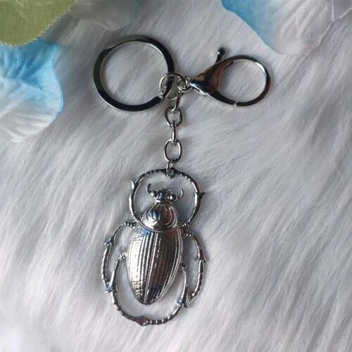 Giant Silver Colour Scarab Beetle Key Chain Insect Jewelry Fashion Big Key Ring Women Statement Rock Punk Charm Men Gift Metal