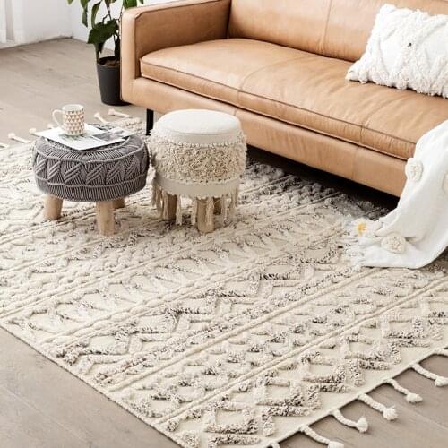 India Imported Wool Handmade Carpet For Living Room Morocco Woven Carpet Bedroom Home Coffee Sofa Decorative Table Mat Floor
