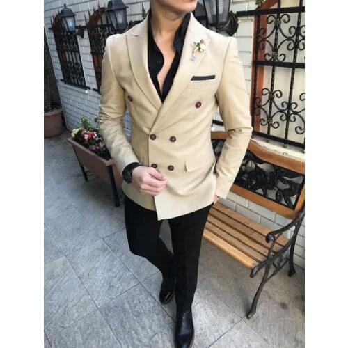 Handsome Groomsmen Slim Fit Groom Tuxedos Peak Lapel Men Suits 2 Pieces Wedding Best Man ( Jacket + Pants + Tie ) C616