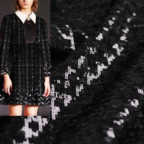 Red Raspberry France Tweed Black Plaid Sequins Fabric Garment Material Autumn Women Coat Skirt DIY Sewing Cloth Freeshipping