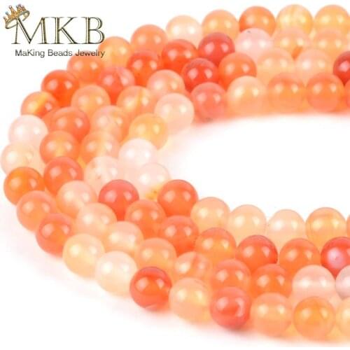 Natural Stones Round Orange Red Agates Beads For Jewelry Making 4 6 8 10 12mm Onyx Loose Beads Diy Bracelet Necklace 15inches