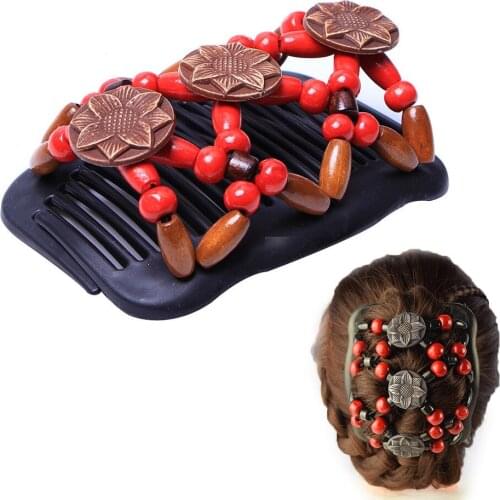 Lovef 1 Pcs Wood Double Combs Magic Hair Clips Women Hair Combs Bun Maker Hair Accessories hair styling combs