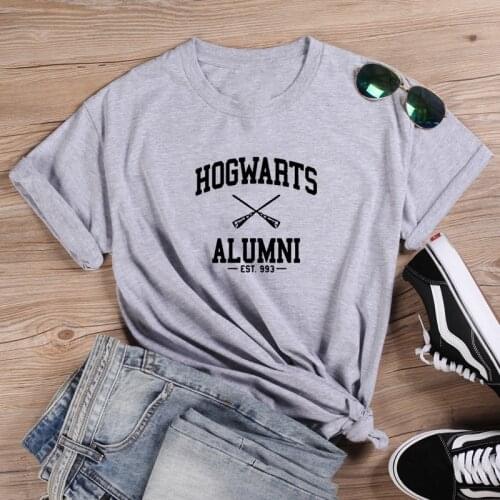 Hogwarts Fashion T-shirt Women Summer Cotton T Shirt Women Harajuku O-neck Ladies Top Tee Shirt Femme Black & White