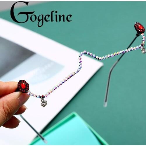 Fashion Rhinestone Eyeglasses Alloy Frame For Women Rimless Luxury Diamond Water Drop Chain Pendant Decoration Half Frame Glass