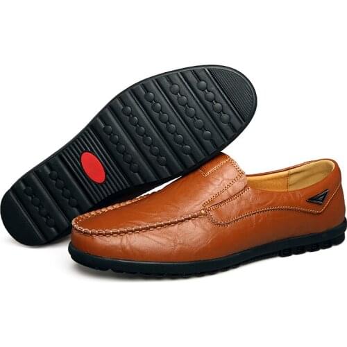 Genuine Leather Men Casual Shoes Luxury Brand New Mens Loafers Moccasins Breathable Slip on Black Driving Shoes Plus Size 47