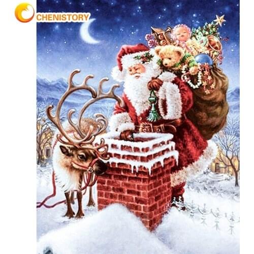 CHENISTORY DIY Painting By Numbers Christmas （40x50cm Colour Canvas） Santa Claus Kits For Kids Gift Handpainted Home Decor