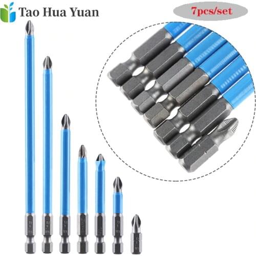 Tao Hua Yuan 7PCS PH2 Anti Slip Electric Screwdriver Bits Set Bits Hex Shank 25/50/65/70/90/127/150mm Power Tool Accessories AA