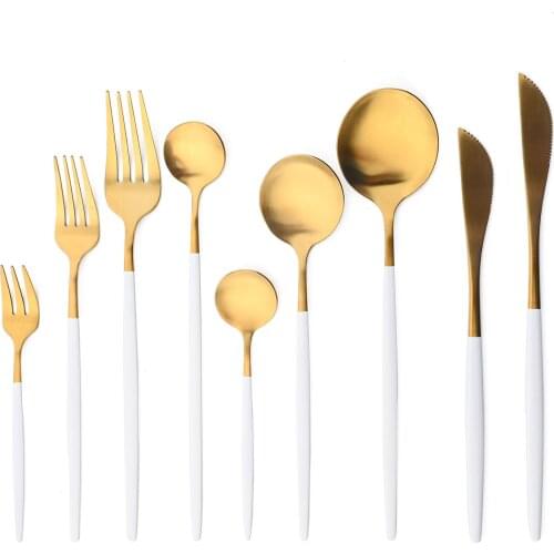 JANKNG Gold Cutlery Set Stainless Steel Flatware Set Golden Knives Fork Spoon Black Cutlery Set Kitchen Tableware Dinnerware Set