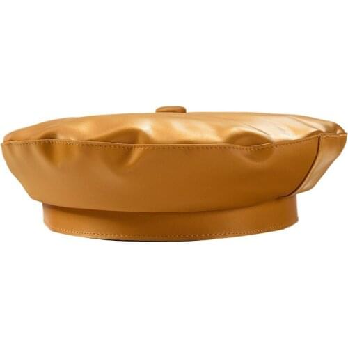 Fibonacci 2020 New Womens Hat PU Leather French Artist Beret Cap Fashion Beret For Women Girls Soft Fashion Painter Berets Hats