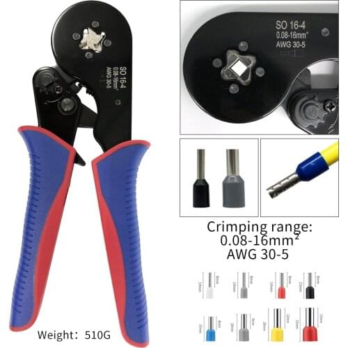 SO 16- 4 Crimping Pliers Terminal Crimper Tools 0.08 -16mm² 30 - 5AWG quadrilateral Crimping Of High Carbon Steel Jaw