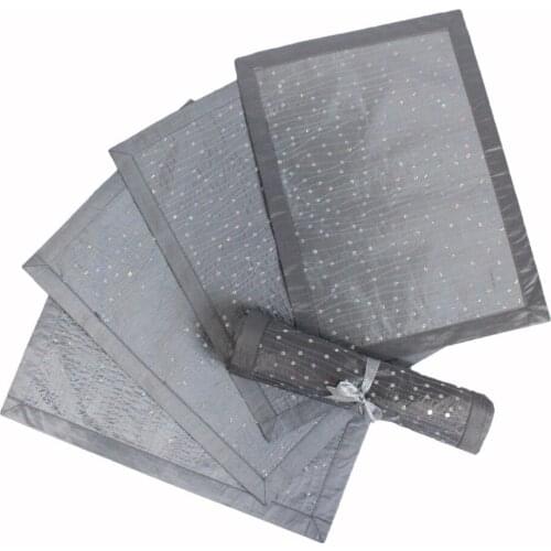 New Design Gift Set 1pc table runner with 4pcs table placemat Sequin Blingbling Embroidery Table set Silvery Color P1419