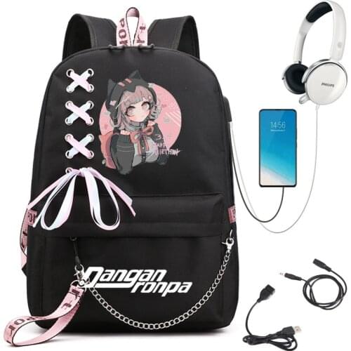Danganronpa Nanami ChiaKi Backpack Print Students School Bag Women Men Causal Travel Laptop Backpack with Charging USB Teenager