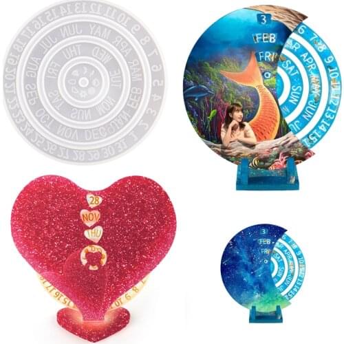 DM170 DIY Calendar Resin Silicone Mold Desk Decoration Moon Perpetual Slicon Mould Desktop Pendulum Table Hanging Jewelry Craft