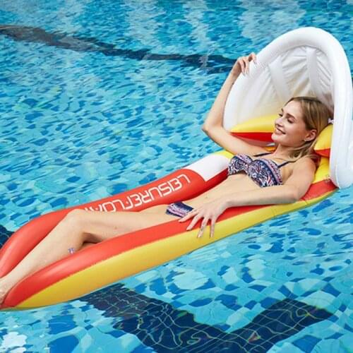 PVC Foldable Reclining Chair Floating Bed Inflatable With Shade Shed For Outdoor Water Floating Bed Adult Backrest Float Water