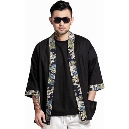 Traditional Japanese Kimonos Men Kimono Jacket Shirt Traditional Japanese Mens Clothing Yukata Men Samurai Costume AA001