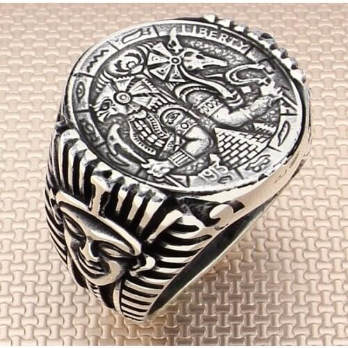 Tutankhamun Ancient Egypt Silver Ring Men Silver Ring Made In Turkey Solid 925 Sterling Silver