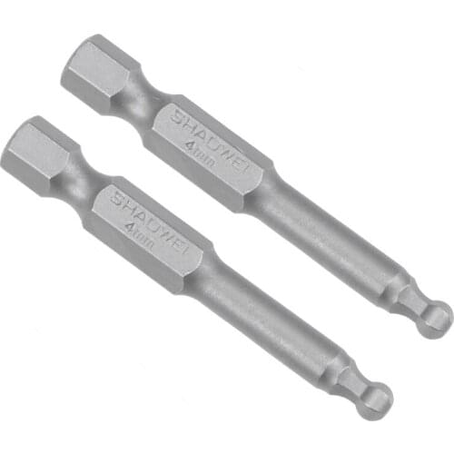 Uxcell 2Pcs H4 (4mm) Ball End Screwdriver Bits S2 Steel Magnetic 2 Inch Long Drill Bit with 1/4 Inch Hex Shank for Drill