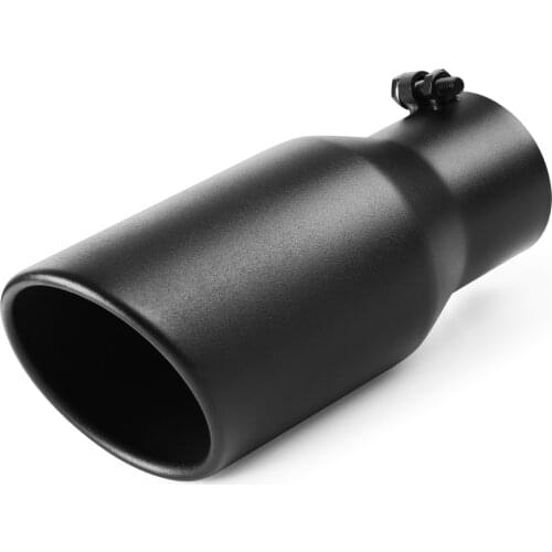 Exhaust Pipe of 3.5" Inlet 5" Outlet 12" Overall Length Automobile Black Powder Coated Stainless Steel Rolled Angle Cut