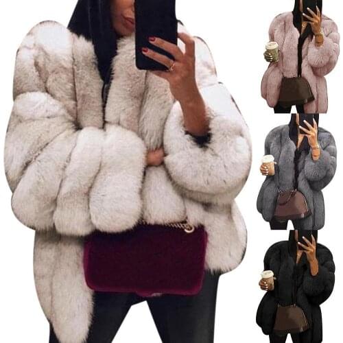 Women Faux Fur Jackets Coats Female Autumn Winter Chic Short Long Sleeve Warm Furry Outerwear Fashion Elegant Plus Size Overcoat