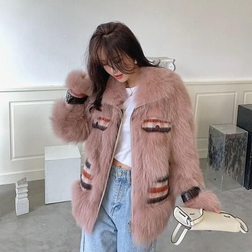 Fashion New 2021 Coat Winter Clothes Women Import Natural Real Fox Fur Genuine Leather Jacket Female With Striped FN00876