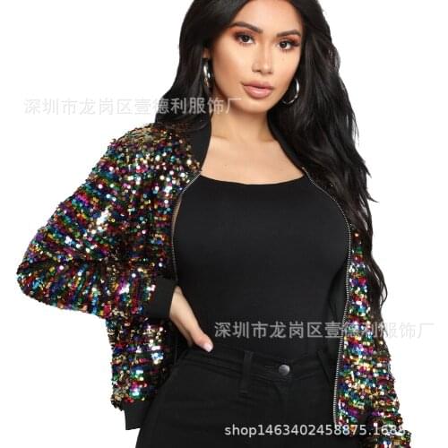 Coat Women Short Sweatershirt Autumn Winter Fall Sequins Office Casual Loose Zipper Blusas Female Outwear Mujer De Moda Coats