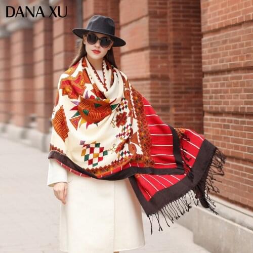 DANA XU Bufanda Mujer Wool Poncho Head Women Lady Carf And Warm Shawl Stoles Bandana Scarf Floral Hijab Luxury Brand Pashmina