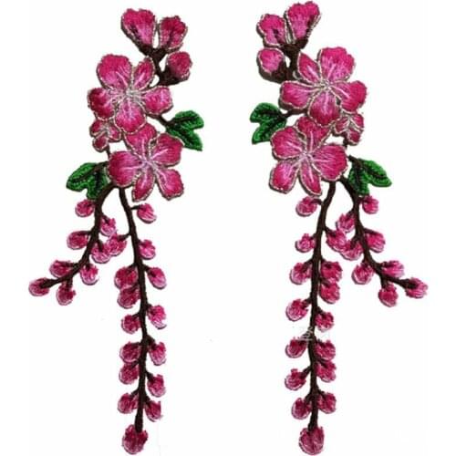 1Pair Multi Color Embroidery Sew On Dress Lace Fabric Applique Flower Patch Dancing Garment Accessories