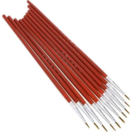 10Pcs Nylon Hair Brush Hook Line Pen Artist Watercolor Acrylic Painting Drawing L4MB