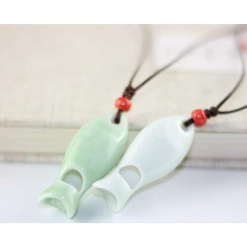 12 Pieces/Lot Ceramic Colorful Pendants Women Necklace Fish Whistle Leather Rope Jewelry Statement Charm Retro Choker Wholesale