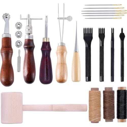 19PCS Leather Craft Punch Tools Set Stitching Carving Working Sewing Saddle Groover Leather Craft DIY Tools Leathercraft