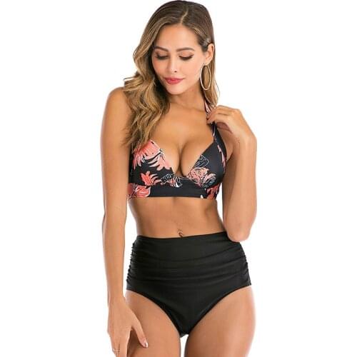 2021 Woman Plus Size Swimwear High Waist S-3XL Bikini Big Women Bathing Suits Floral Vintage Female Sexy Bather Swimsuits