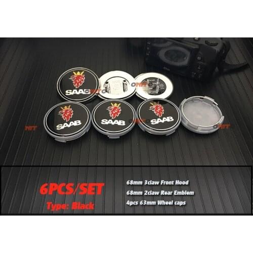 6pcs 60mm 63mm 68mm Saab 9-3 9-5 9-2x 9-5x Car Wheel Center Hub Cap Badge Emblem Wheel Dust-proof covers logo boot hood Stickers