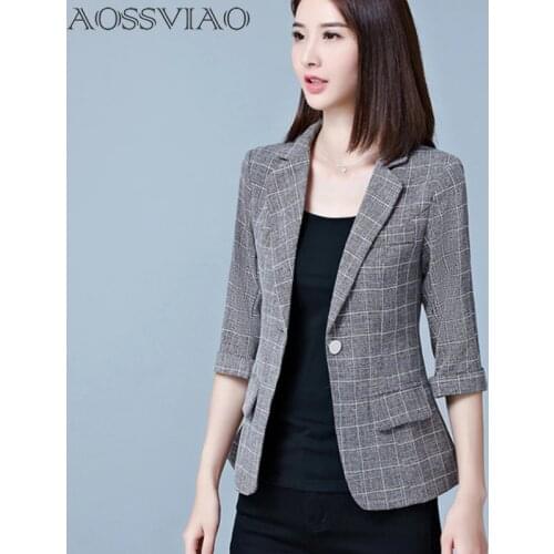AOSSVIAO 2020 New Blazers Feminino Womens Plaid Three Quarter Business Suits Autumn All-match Woman Jackets Slim Blazer Suit