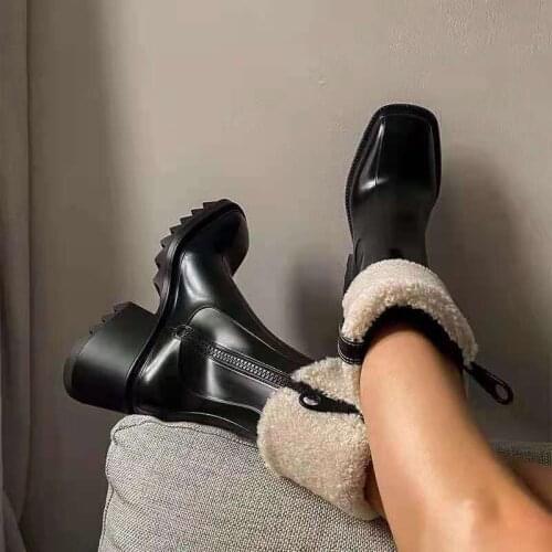 Chelsea Boots Women Waterproof Snow Boots For Winter Ankle Boots For Women Chunky Platform PU Leather Plush Shoes Women Botas