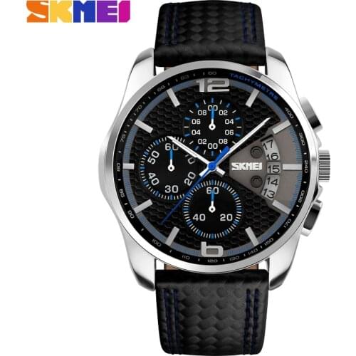 Men Sport Watches Fashion Quartz Military Wristwatch Waterproof Leather Band Stopwatch Luxury Brand Skmei Mens Watch