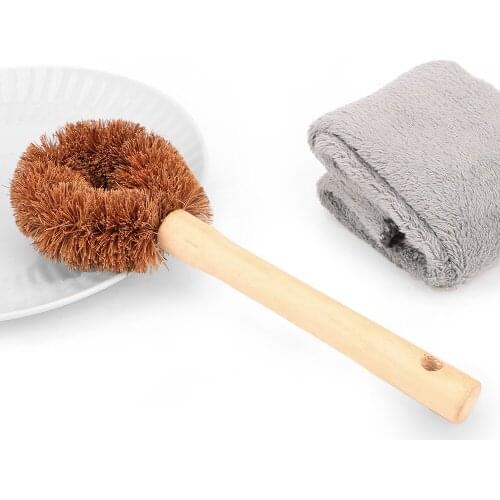 Cleaning Brush Non-stick Oil Pot brush Long Handle Dish Washing Tool Natural Coconut Brown Kitchen Supplies