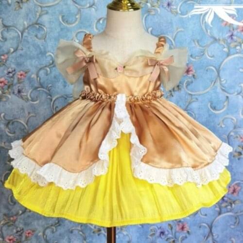 Baby girl summer vintage Spanish lolita strap princess dress kids bow lace stitching birthday party ball gown dress
