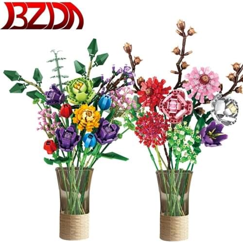 Friends NEW Ideas Flowers Romantic Rose Flower Bouquet Building Block MOC Plant Decoration Home Garden For Girls Birthday Gift