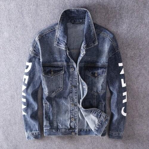 Streetwear Printing Denim Jacket Men Slim Fit Hip Hop Fashion Outerwear Vintage Washed Single Breasted Jean Jackets Male Coats