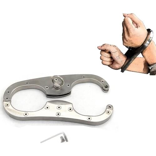 CamaTech 304 Stainless Steel Screw Lock Handcuffs Metal Fixed Wrist Cuffs Slave Restraints Bondage Cangue BDSM Torture Sex Toys