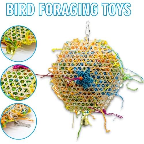 Parrot Bird Bite Toy Brushed Straw Rope Shredded Paper Budgie Bamboo Net Cage Foraging Chew Parrot Paper Drawing Toy Accessories