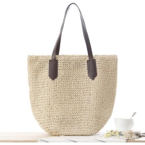 Korean fashion new womens simple shoulder knit bag college wind vacation beach leisure bag
