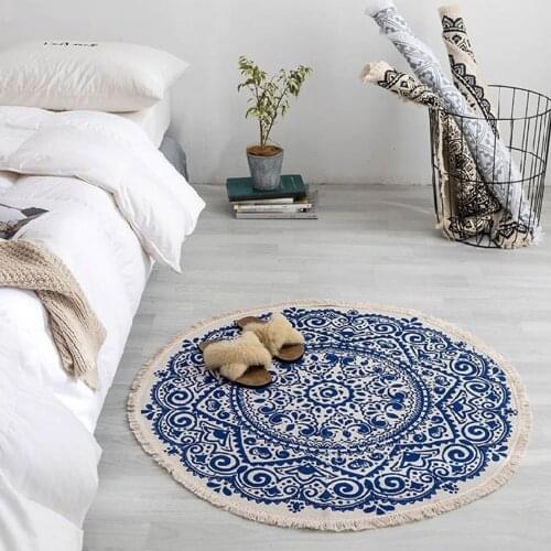 Round Area Rug Bohemian Indoor Decorative Circle Carpet with Tassels for Bedroom Living Room